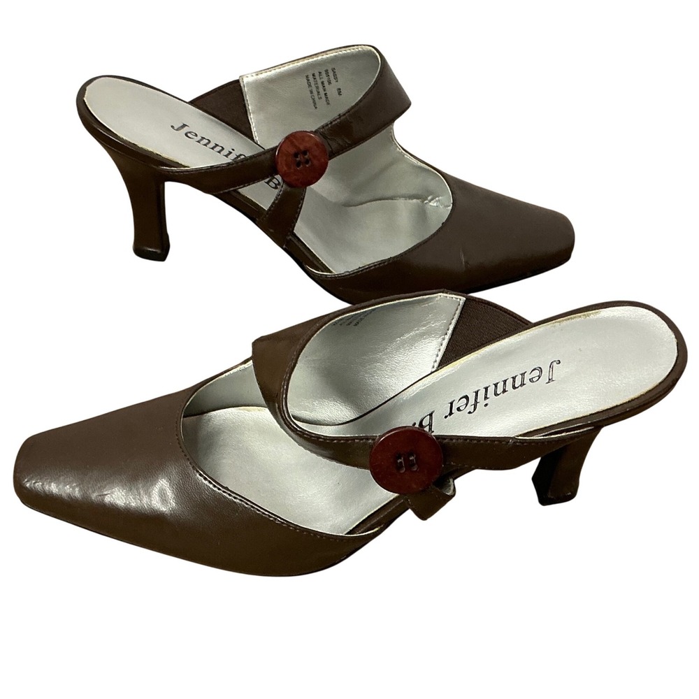 Jennifer B Brown Square Toe Heels Womens 8M Y2K Retro Minimalist Button Mule